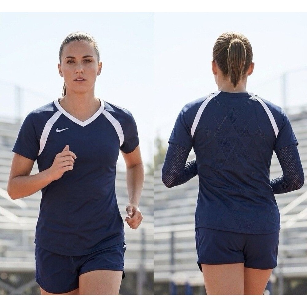 Nike Womens Agility Training Game Jersey Navy Blue Dri Fit V-Neck Shirt XL